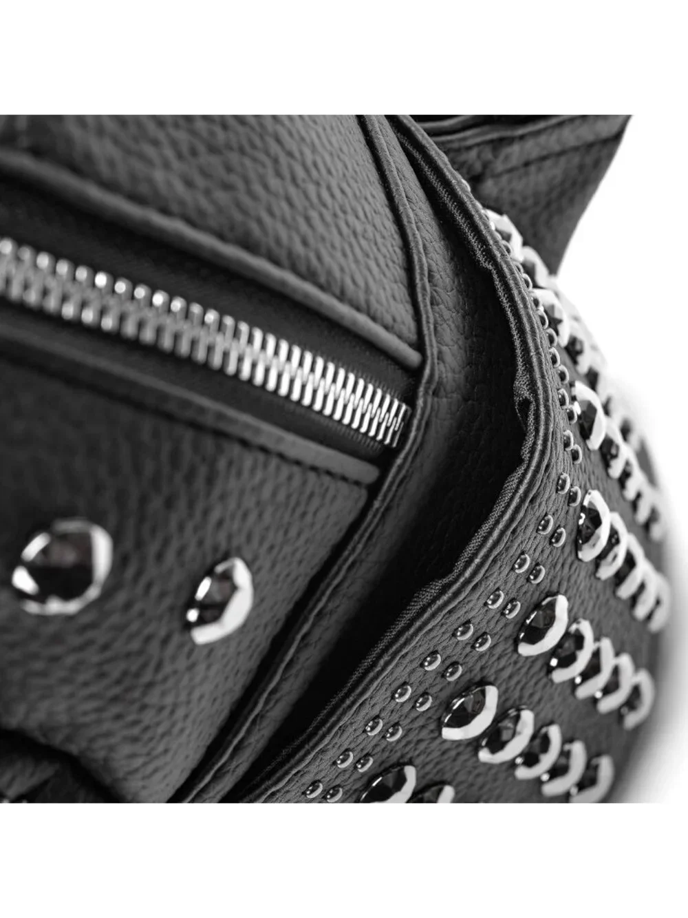 Stylish Black Faux Leather Studded Motorcycle Biker Backpack Purse - Gothic